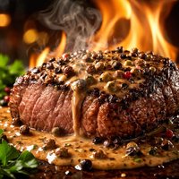 Brandy Flamed Peppercorn Steak