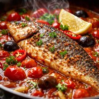 Branzino in Salsa Piccante Mediterranean Sea Bass in Spicy Toma