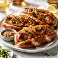 Brats with Whiskey Glazed Onions