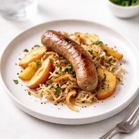 Bratwurst with Apples Onion and Sauerkraut