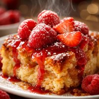 Bread Pudding with Raspberry Strawberry Topping