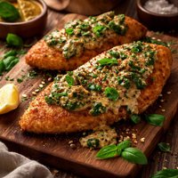 Breaded Chicken Breasts with Spinach Basil Brown Mustard