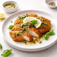 Breaded Chicken Cutlets with Lemon Basil Sauce
