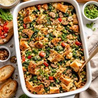 Breakfast Strata with Spinach and Mushroom