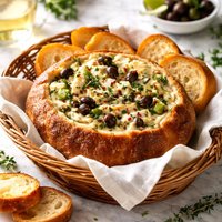 Brie Olive Spread in Bread Basket