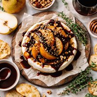 Brie with Pear and Chocolate Wine Sauce