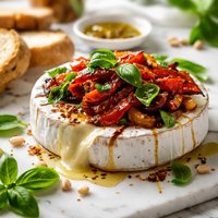 Brie with Roasted Peppers and Basil