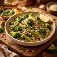 Broccoli and Green Bean Quinoa with Broccoli Pesto