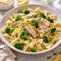 Broccoli and Lemon Pepper Chicken Alfredo with Bow Tie Pasta