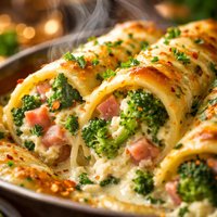 Broccoli Ham and Cheese Manicotti