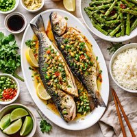 Broiled Bass with Ginger Scallion Oil Stir Fried Asparagus