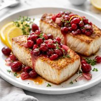Broiled Halibut Steaks with Cranberry Compote