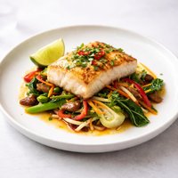 Broiled Halibut with Thai Stir Fry Vegetables