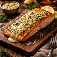 Broiled Salmon Fillet with Mustard Dill Sauce