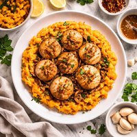 Brown Butter Sea Scallops with Ginger Sweet Potatoes Ww