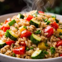 Brown Rice Salad with Peppers and Zucchini