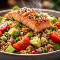 Brown Rice Salad with Salmon