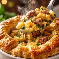 Brunch Sausage Egg Pot Pie with Puff Pastry Crust