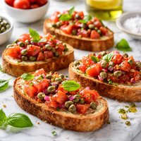 Bruschetta Topped with Tomatoes and Capers