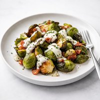 Brussels Sprouts with Bacon Horseradish Cream