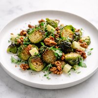 Brussels Sprouts with Candied Walnuts and Green Apple