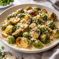 Brussels Sprouts with Creamy Parmesan Garlic Sauce