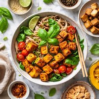 Buckwheat Soba with Miso Squash Smoked Tofu Basil