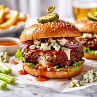 Buffalo Sauce Burgers Stuffed with Blue Cheese