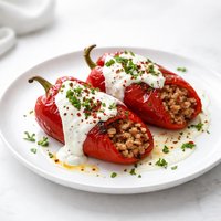 Bulgarian Stuffed Red Peppers with White Sauce