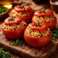 Bulgarian Tomatoes Stuffed with Rice and Cheese