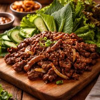 Bulgogi Fire Meat with Leafy Green Vegetables and Sw