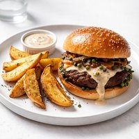 Burgers Au Poivre with Potato Wedges