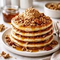 Butter Pecan Crumble Pancakes with Homemade Cinnamon Maple Butte