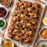 Buttered Pecan Cranberry and Apricot Sausage Stuffing Loaf