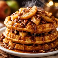 Buttermilk Pumpkin Waffles with Apples and Apple Cider Syrup