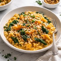 Butternut Squash Risotto with Spinach and Toasted Pine Nuts