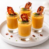 Butternut Squash Soup Shots with Candied Bacon