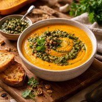 Butternut Squash Soup with Coriander and Pumpkin Seed Pesto