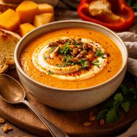 Butternut Squash Sweet Potato and Red Pepper Soup