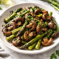 Buttery Pan Roasted Mushrooms and Asparagus