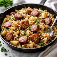 Cabbage Potato and Smoked Sausage Skillet