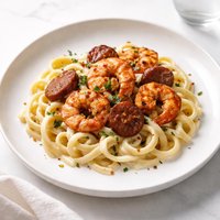 Cajun Shrimp and Sausage with Cheese Sauce and Pasta
