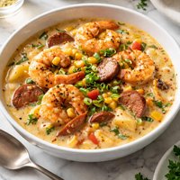Cajun Shrimp Sausage and Corn Chowder