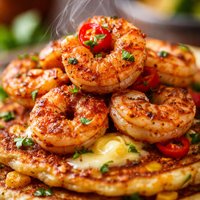 Cajun Shrimp with Corn Flapjacks