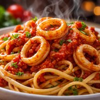 Calamari Fra Diavolo Over Linguine