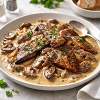Calf Liver and Onions in Creamy Mushroom Sauce