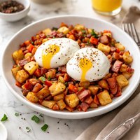 Canadian Bacon Hash with Poached Eggs