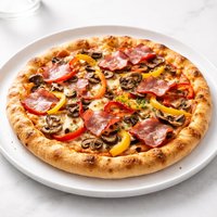 Canadian Bacon Mushroom and Peppers Pizza