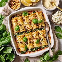 Cannelloni with Spinach Raisins and Pine Nuts