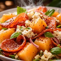 Cantaloupe Sopressata and Feta Salad